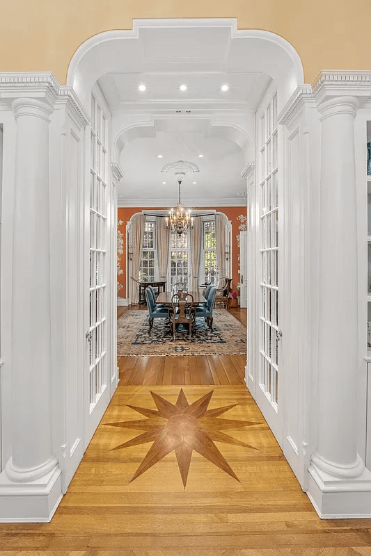 column framed hallway to dining room