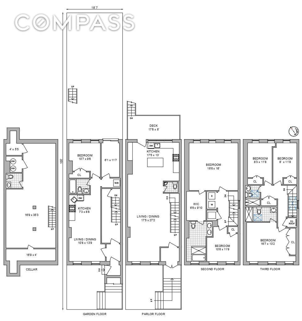 floorplan showing garden level unit and triplex above