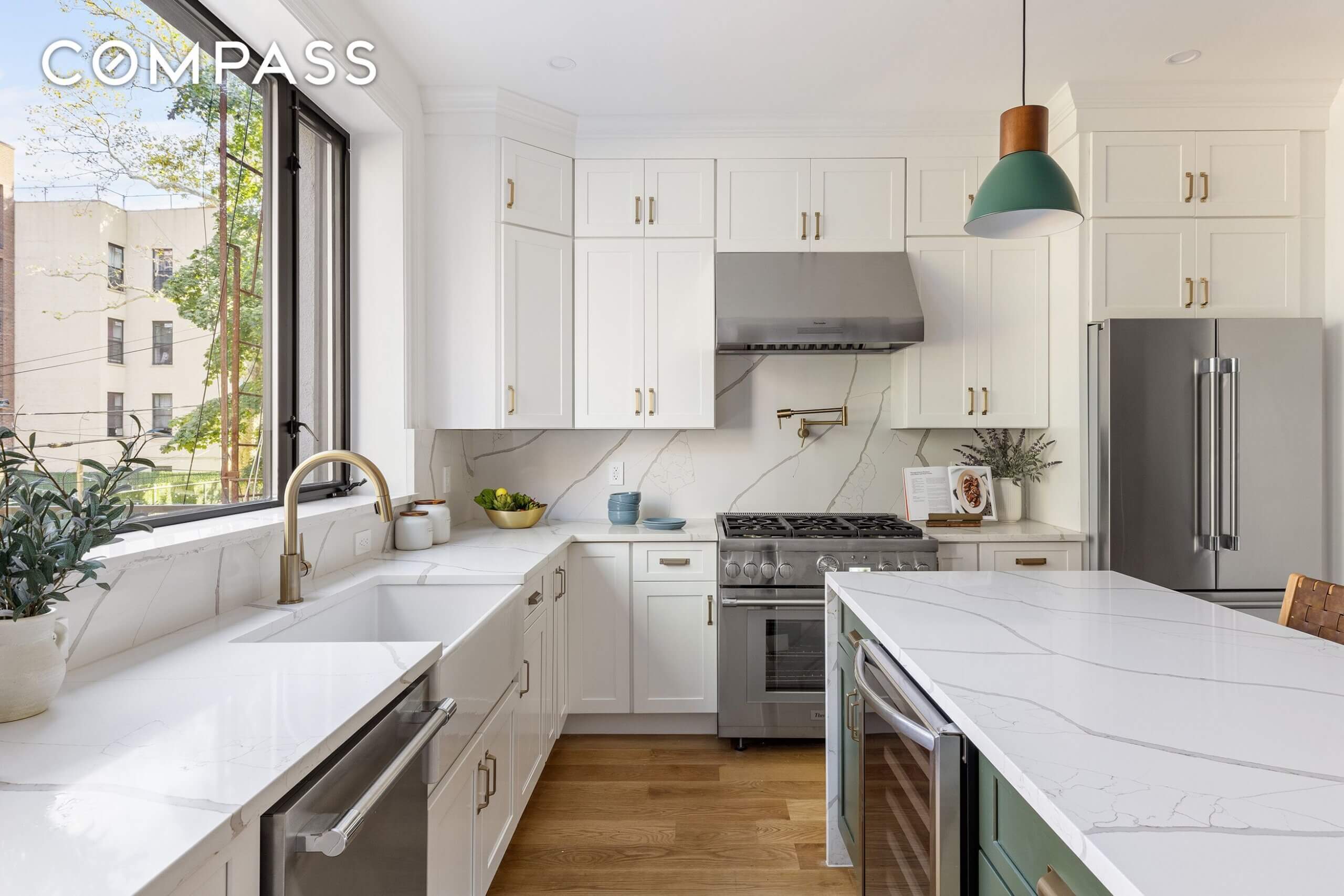 kitchen with white cabinets