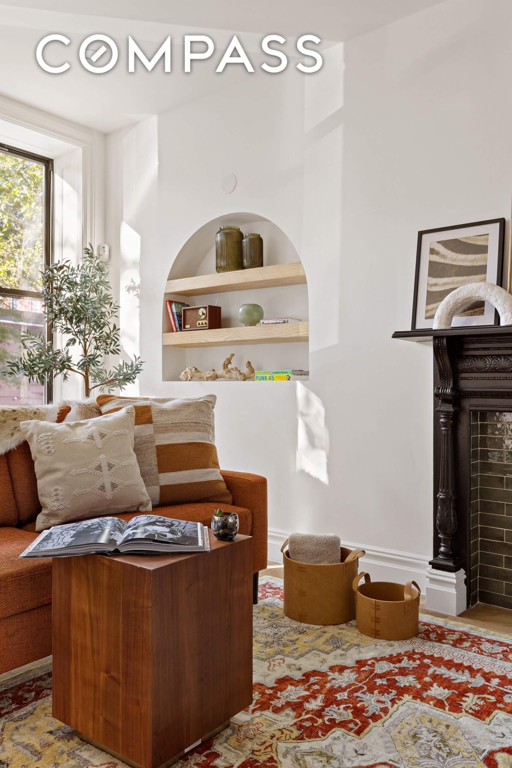 niche and mantel in the living room