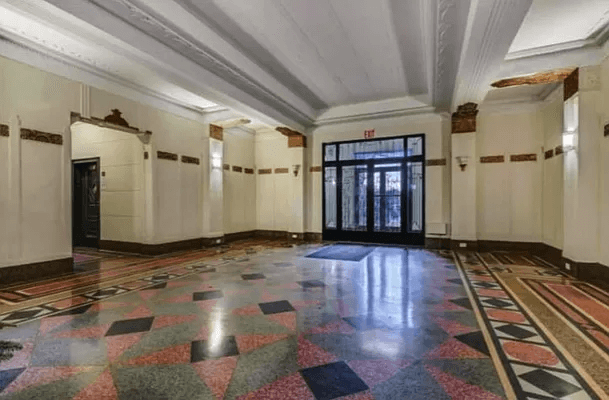 lobby with colorful floor