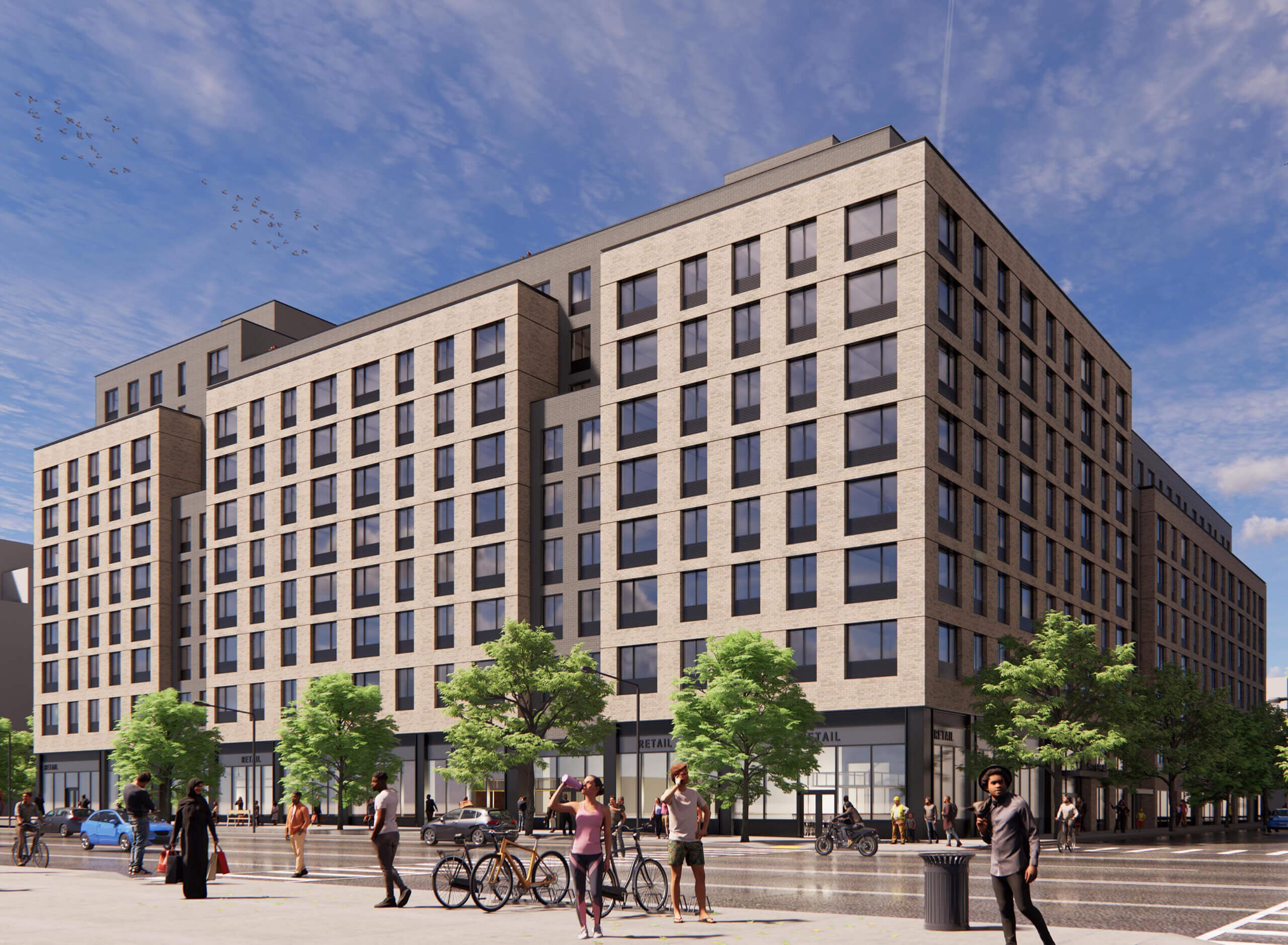 rendering showing brick building