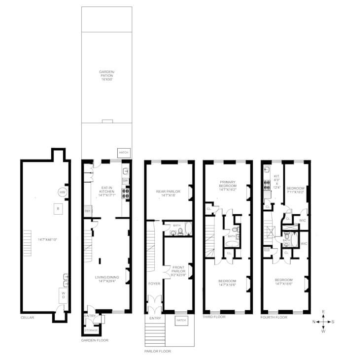 floorplan showing triplex with top floor rental
