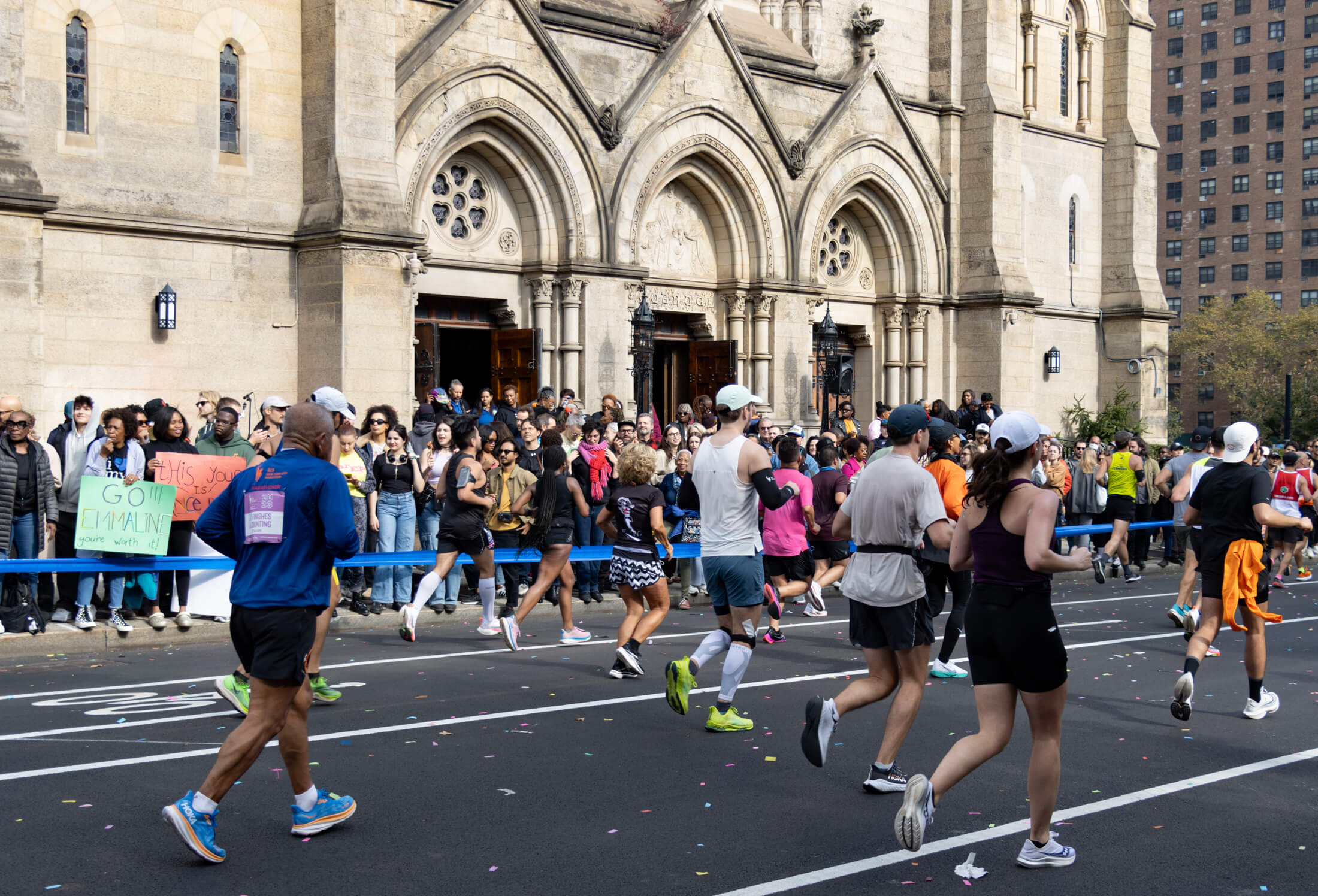 runners going by a church in clinton hill
