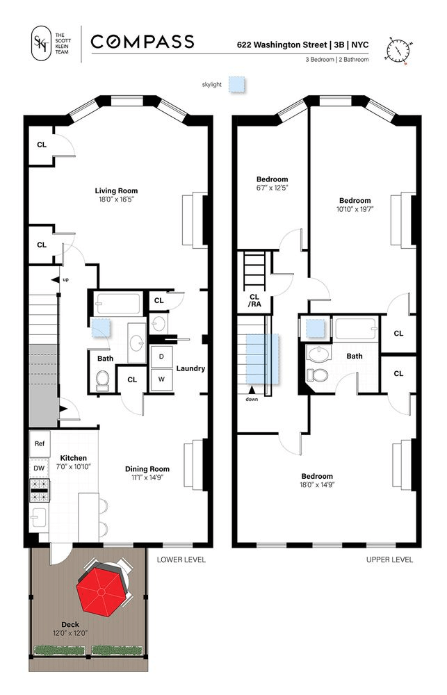 floorplan showing duplex with bedrooms on second level
