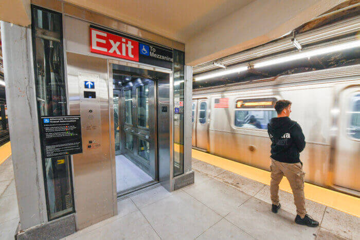 subway elevators - subway platform with an open elevator