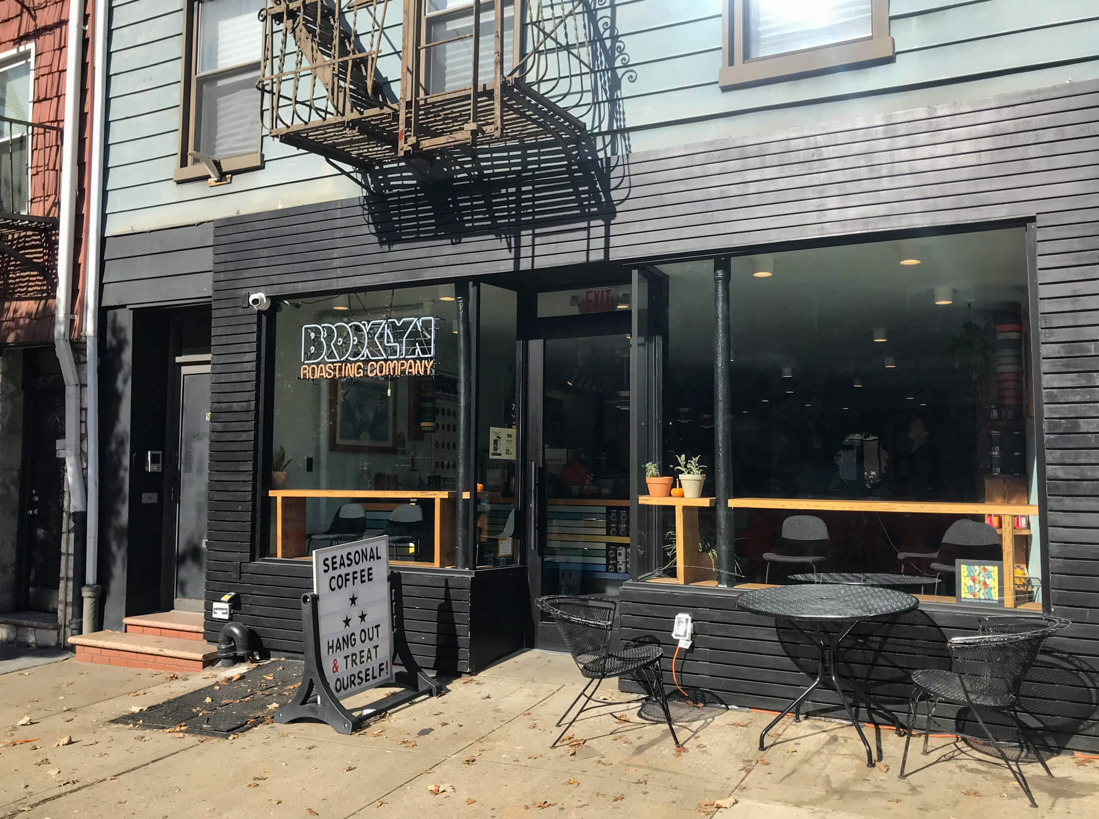 storefront with brooklyn roasting co sign