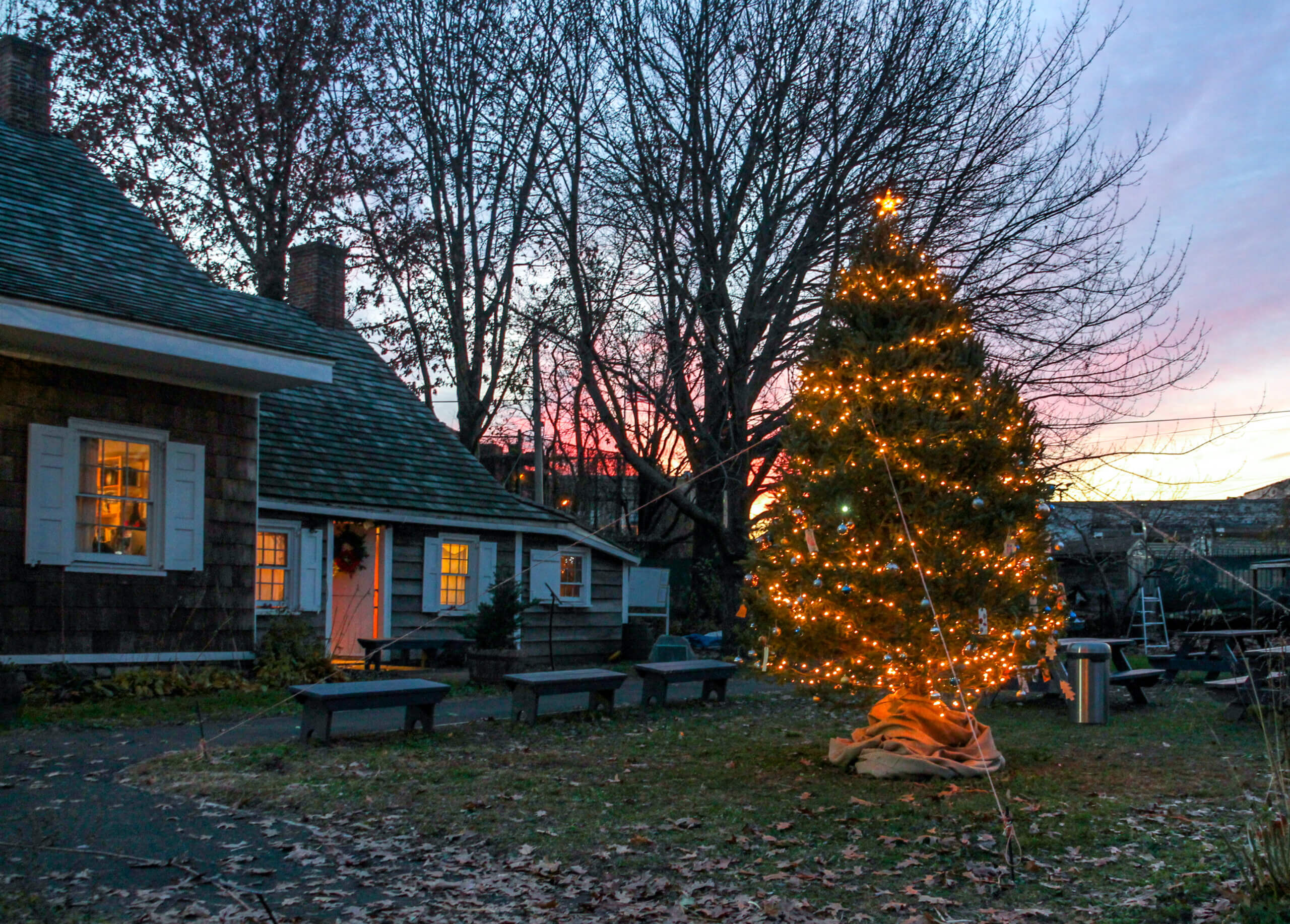 wyckoff house with christmas tree