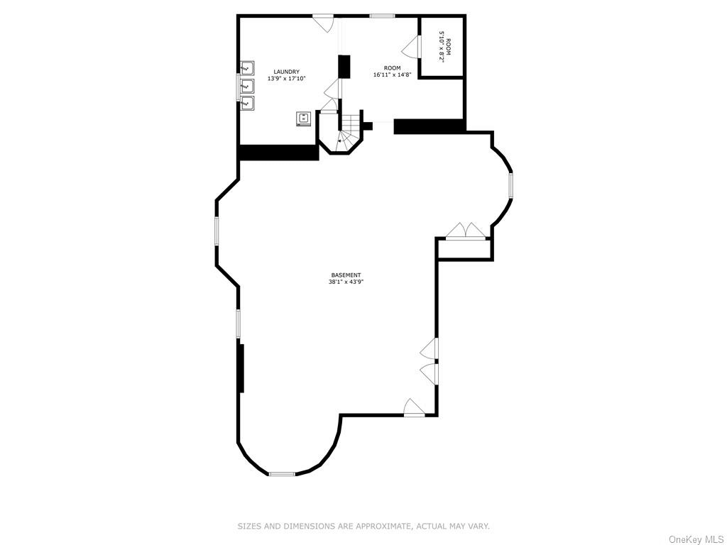 floor plan of the basement showing a laundry room and storage