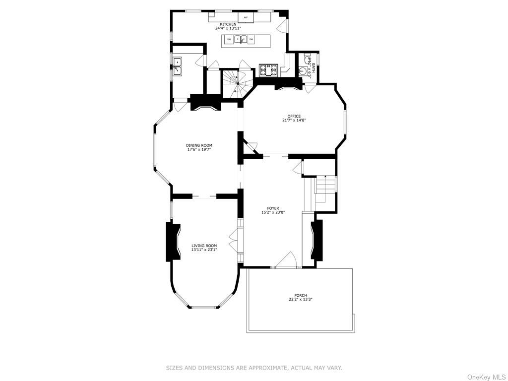 floor plan showing first floor with parlors, dining room and kitchen
