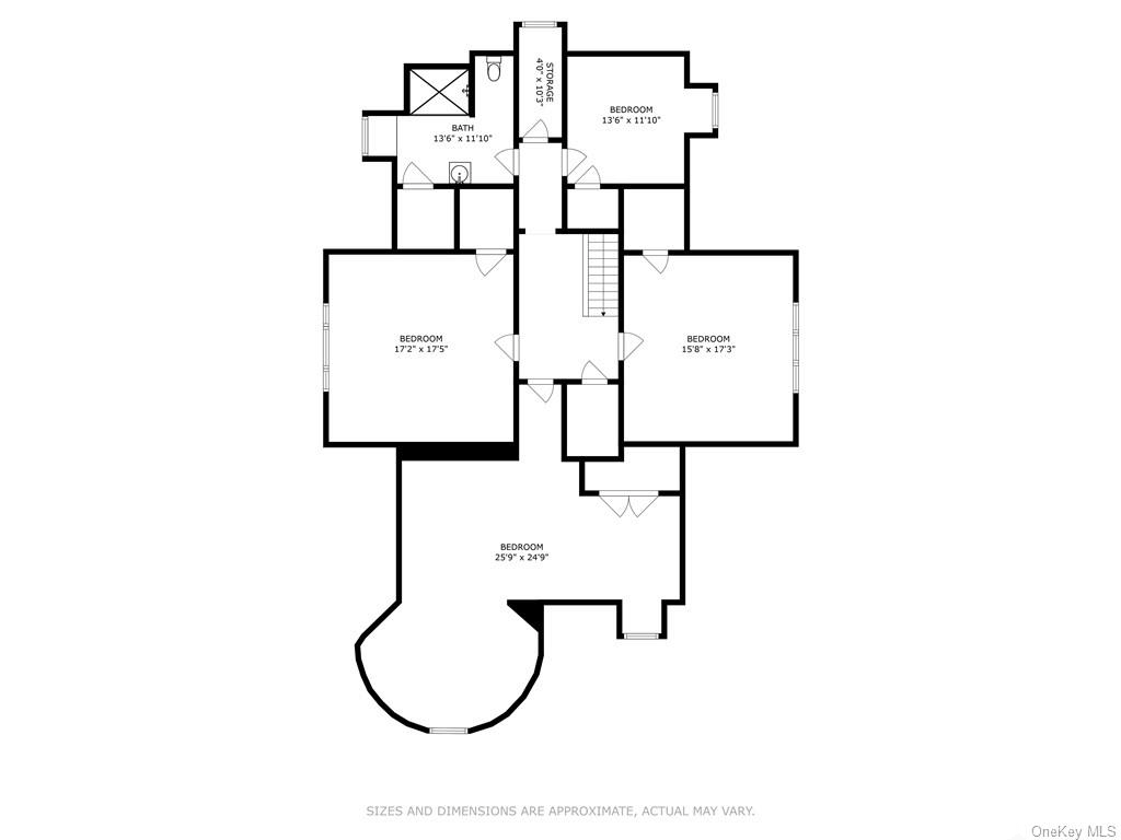 floor plan of top floor showing four bedrooms and one bathroom