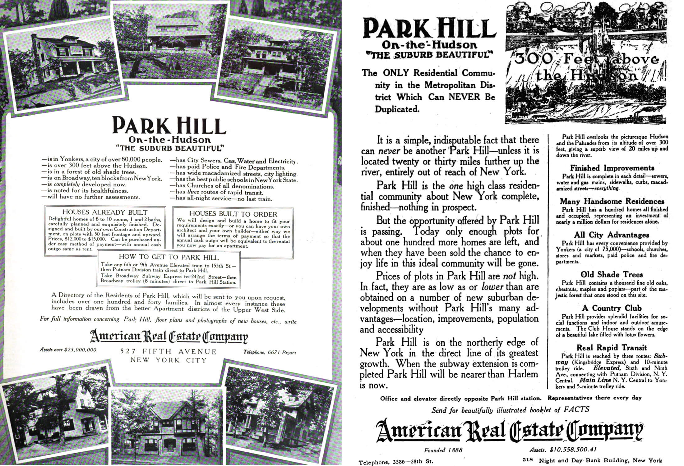 black and white ads describing the attractions of the neighborhood