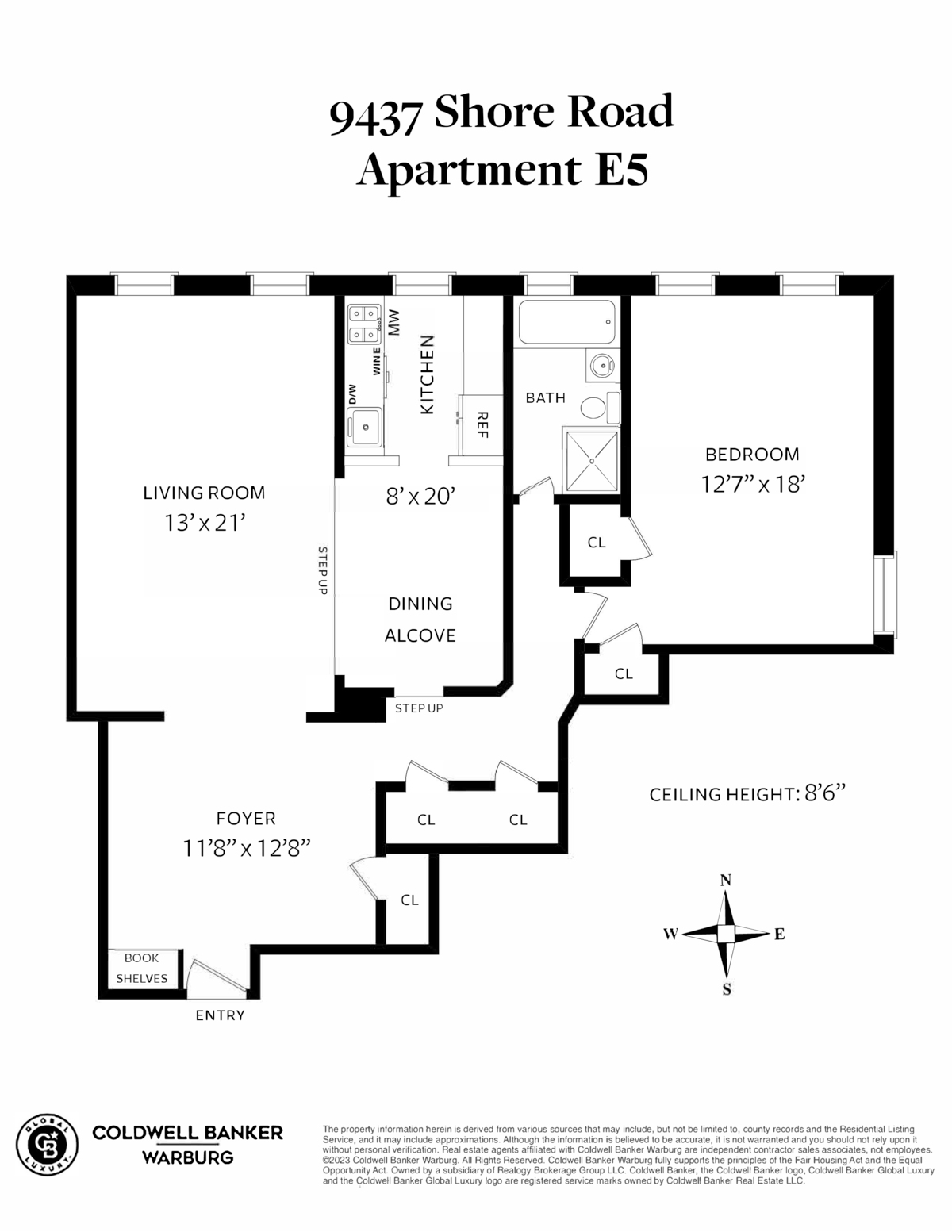 floorplan showing foyer and living room on one side of the apt and bedroom on the other