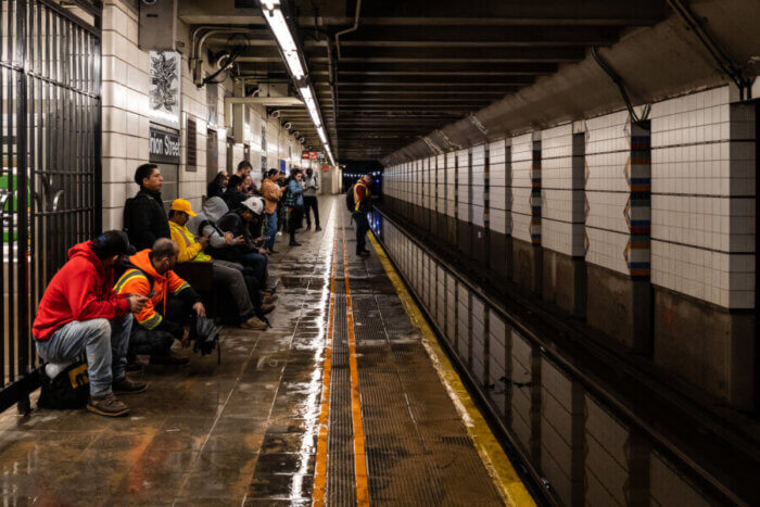 water on a subway platform