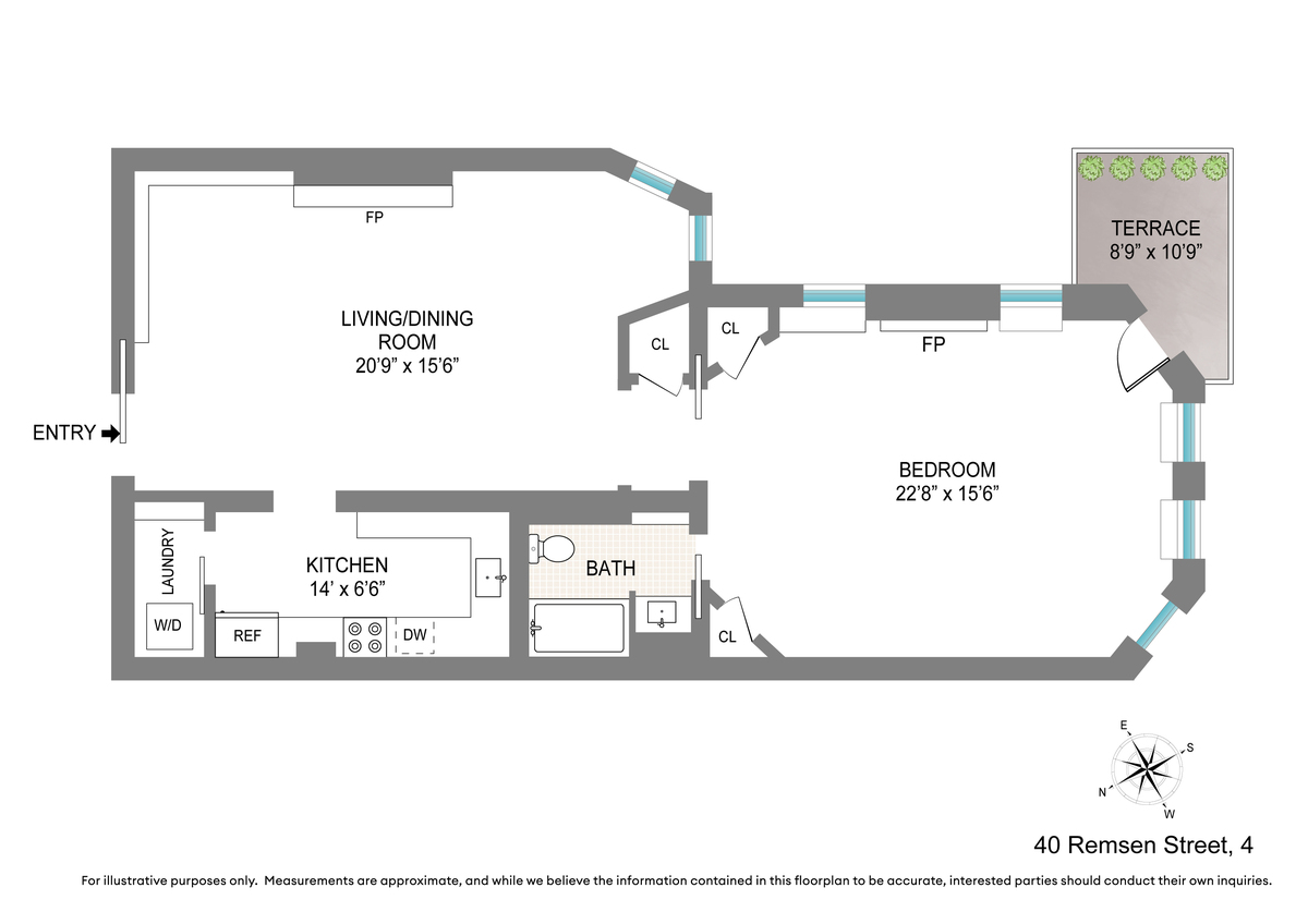 floor plan showing terrace off the bedroom