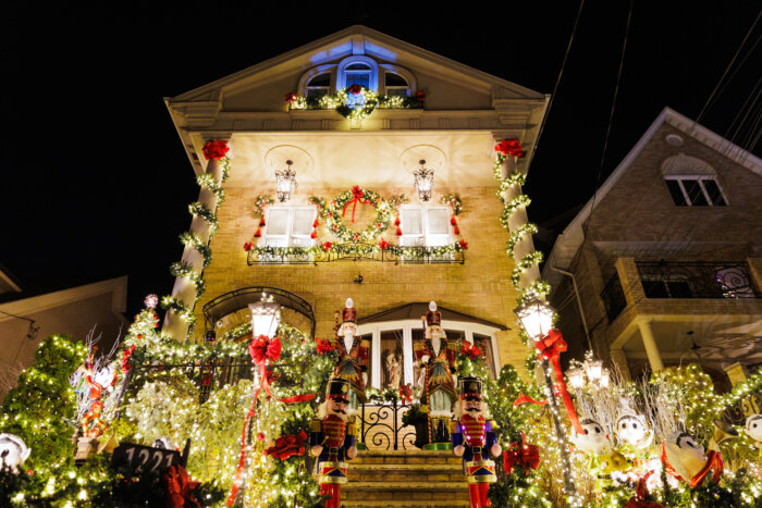 house covered in lights