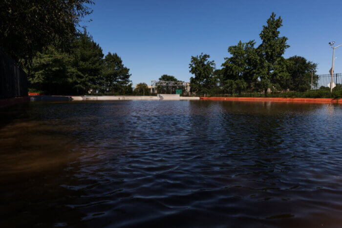 water flooded skate park