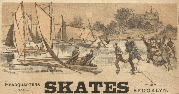 sketch showing skaters and ice yachts