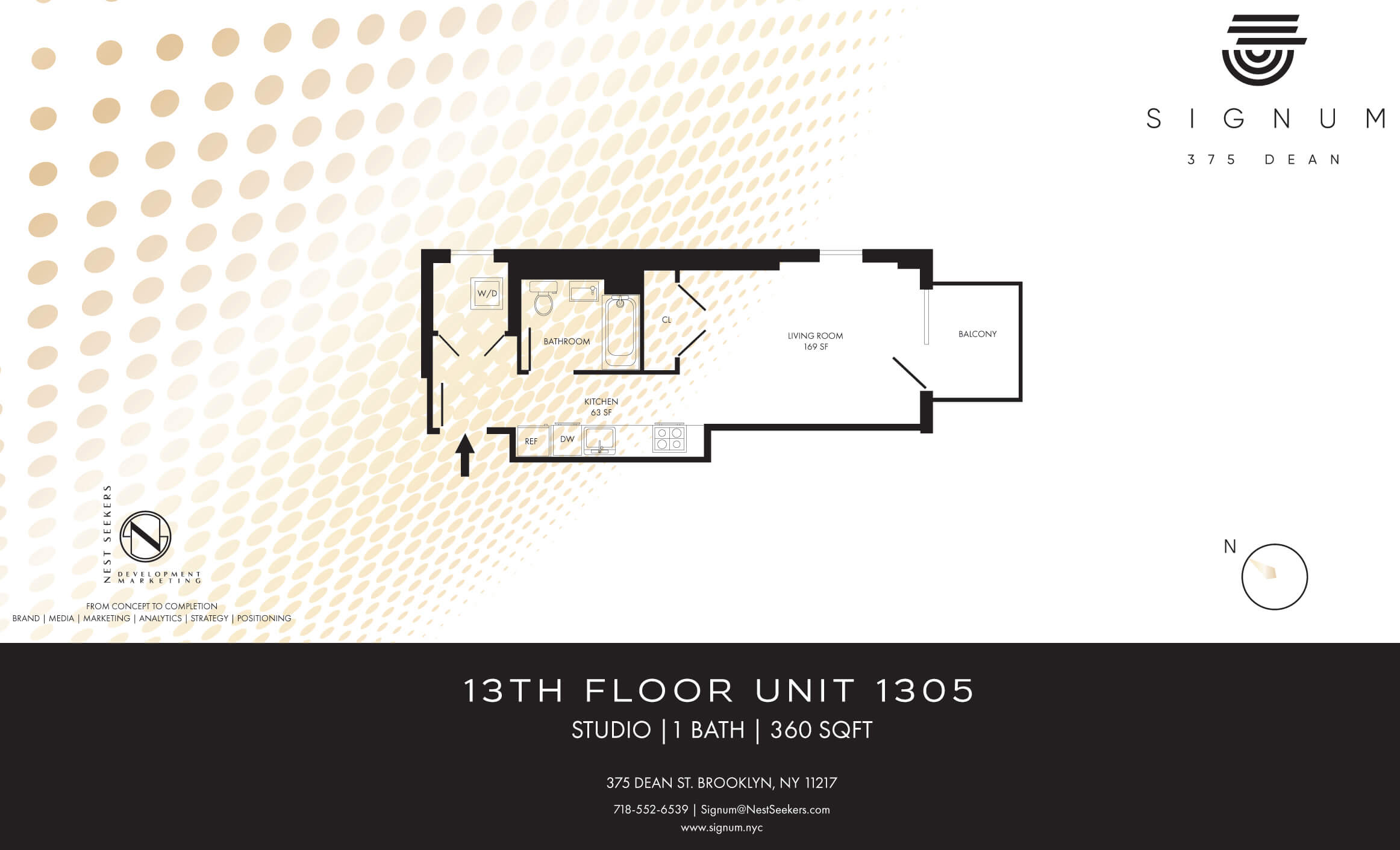 floor plan showing a studio with a balcony