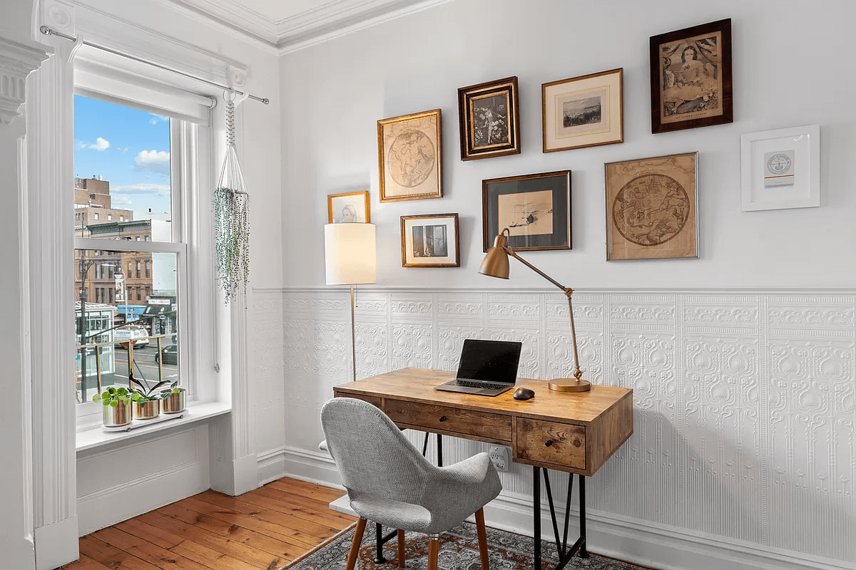 office nook with wainscoting