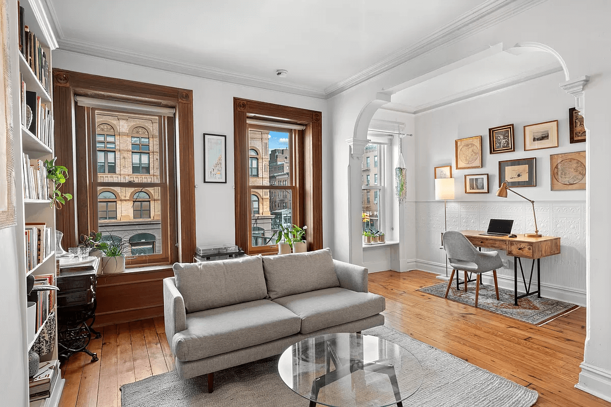 park slope - living room with an arched niche large enough for a home office