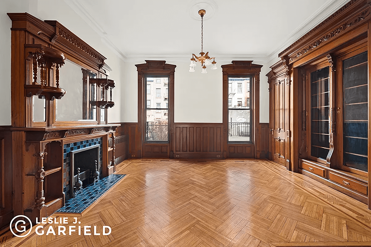 brooklyn open house - dining room with mantel and built-ins