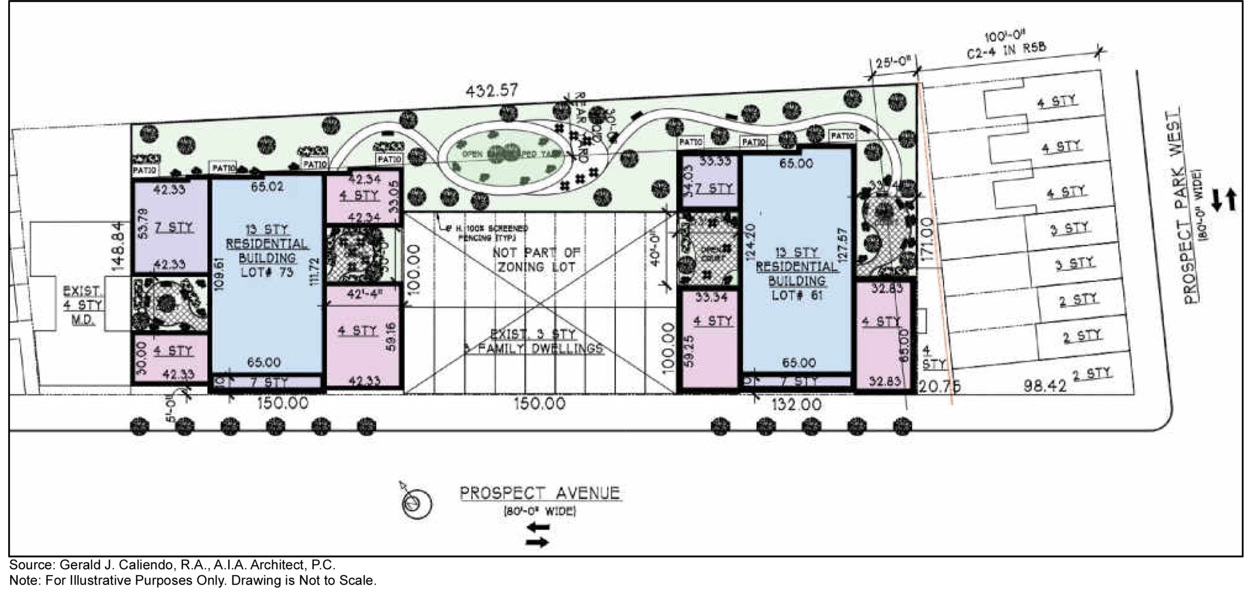 site plan with two, 13-story buidlings