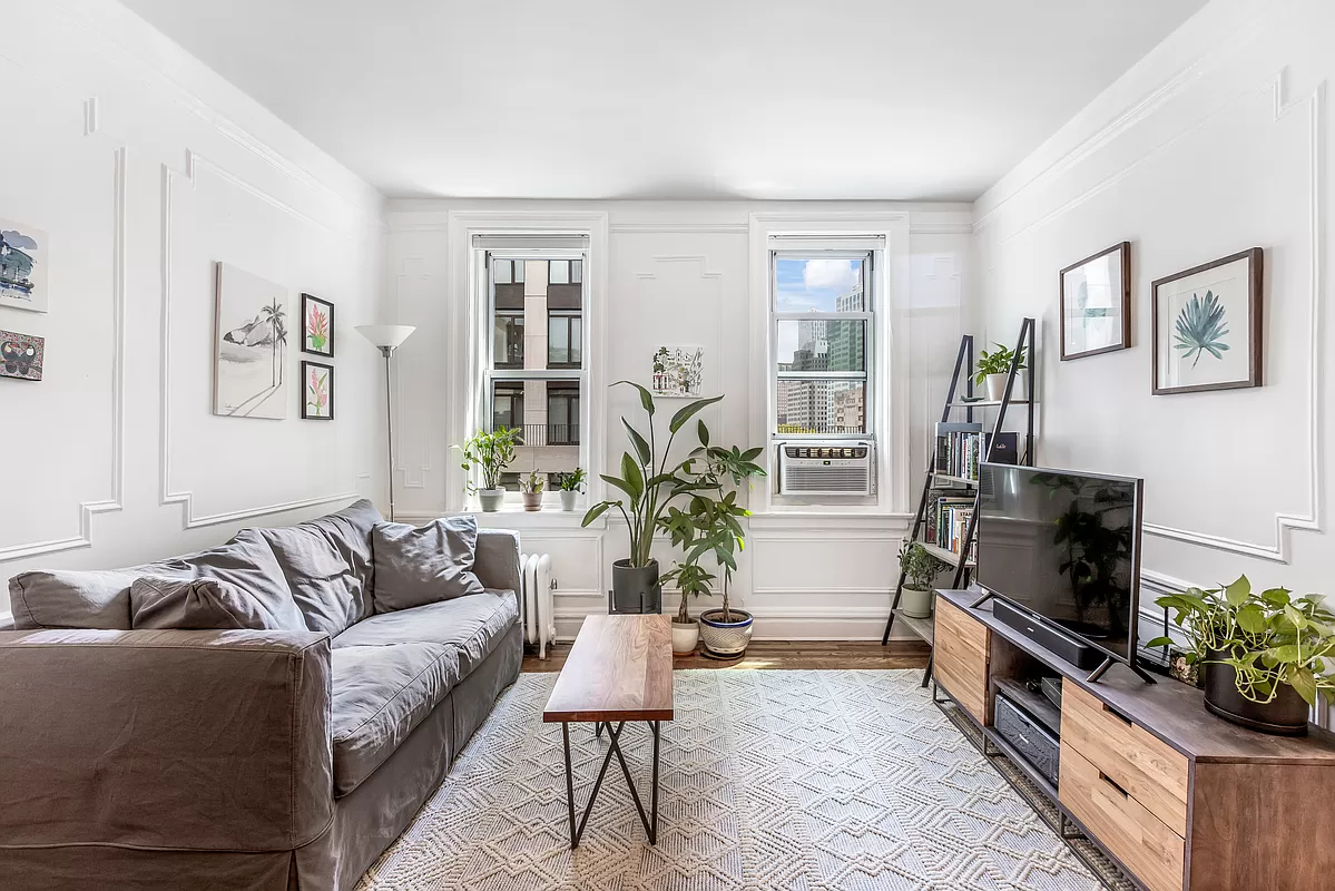 brooklyn heights - living room with wall moldings and two windows