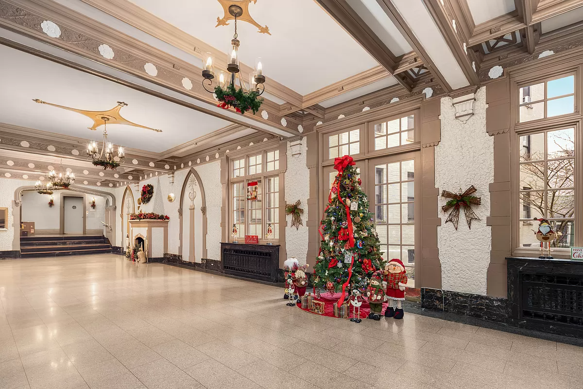 tudor style lobby with mantel