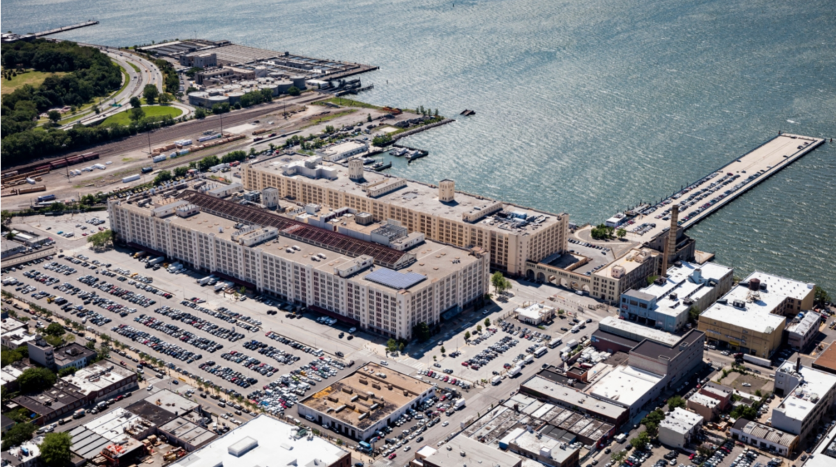 aerial view showing the army terminal complex at the waterfront