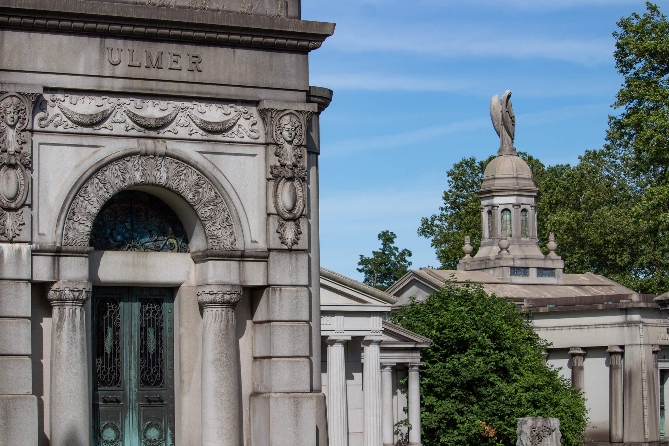 memorials in green-wood cemetery