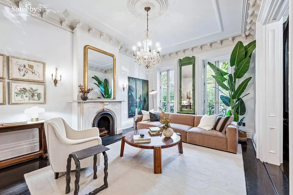 brooklyn open house - parlor with plasterwork and a marble mantel