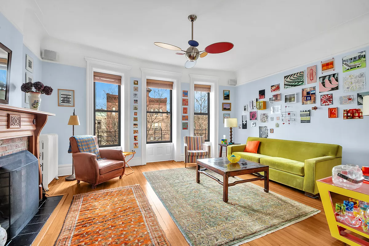 park slope - living room with wood floor, mantel and picture rails