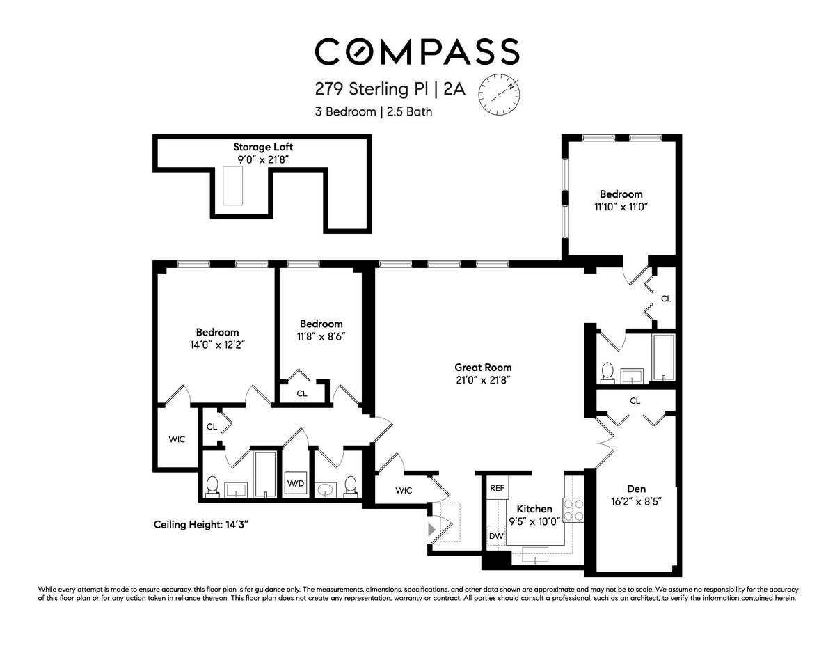 floorplan showing bedrooms on one end of the unit and kitchen on the other
