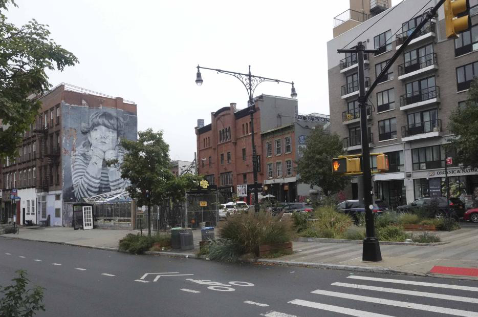 the intersection with plants growing