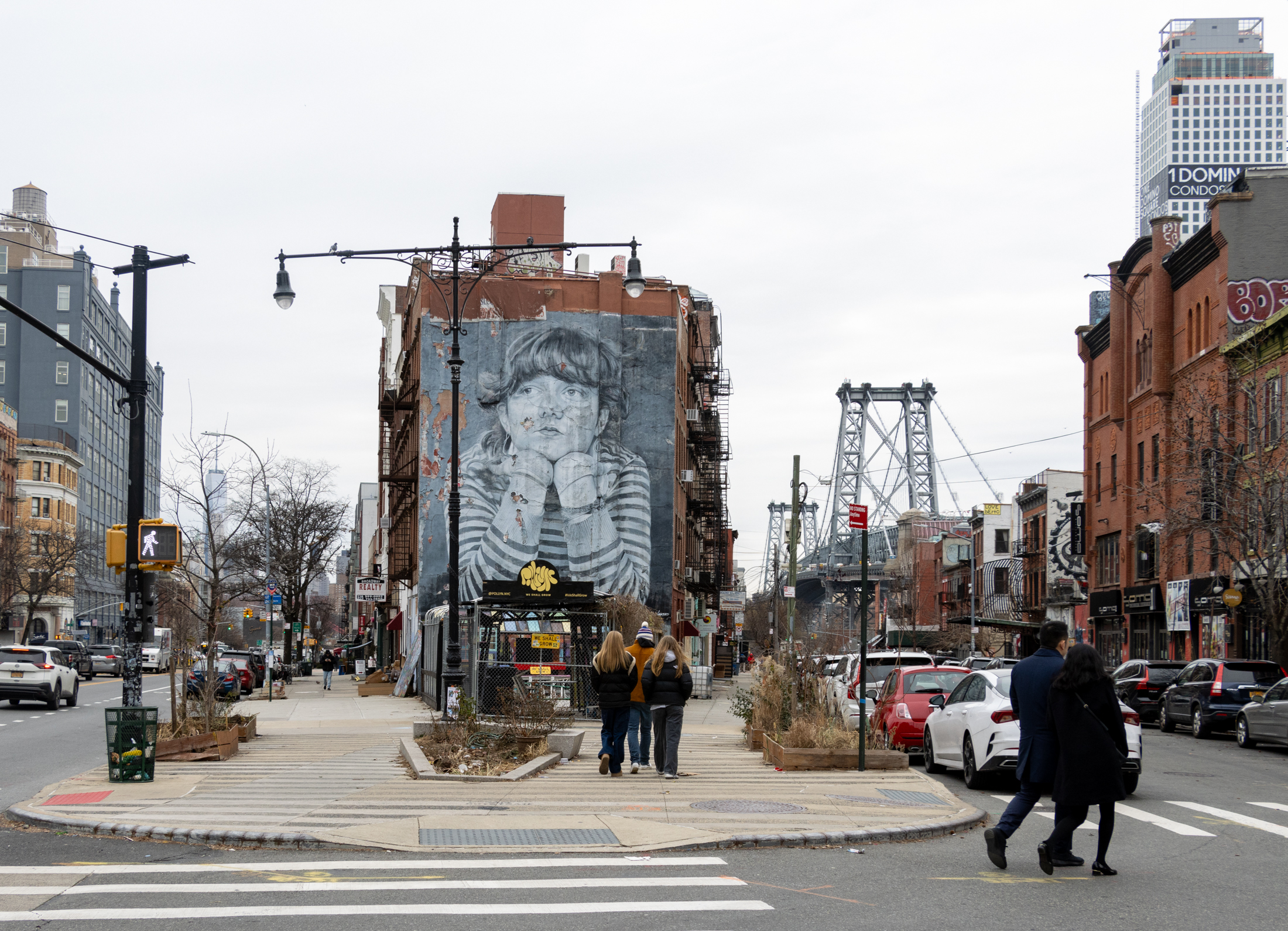 williamsburg - pedestrians walking through the triangle on broadway