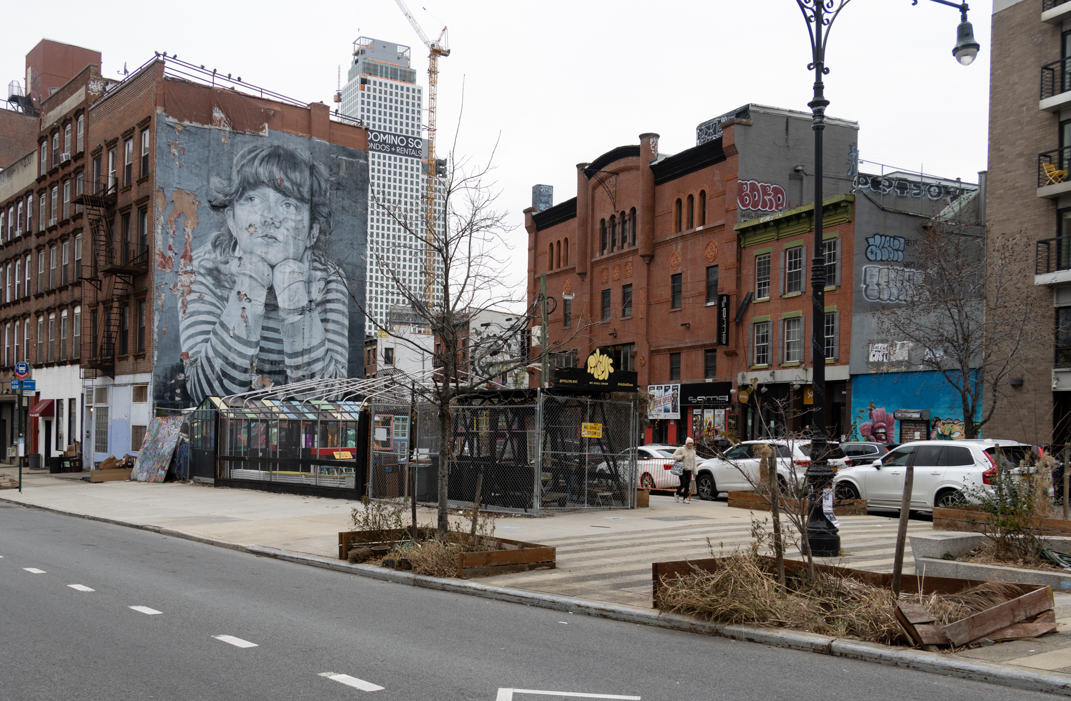 view across broadway to the triangular site