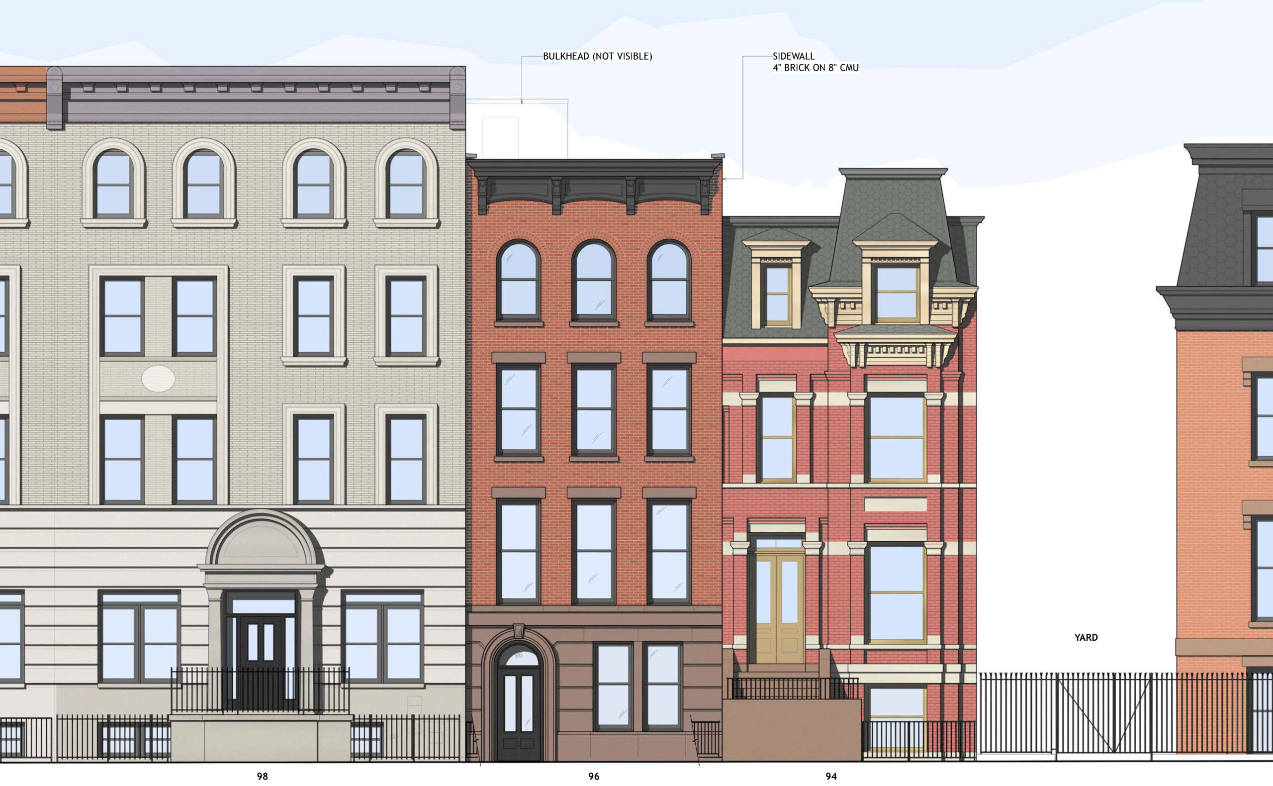 rendering showing facades along the street