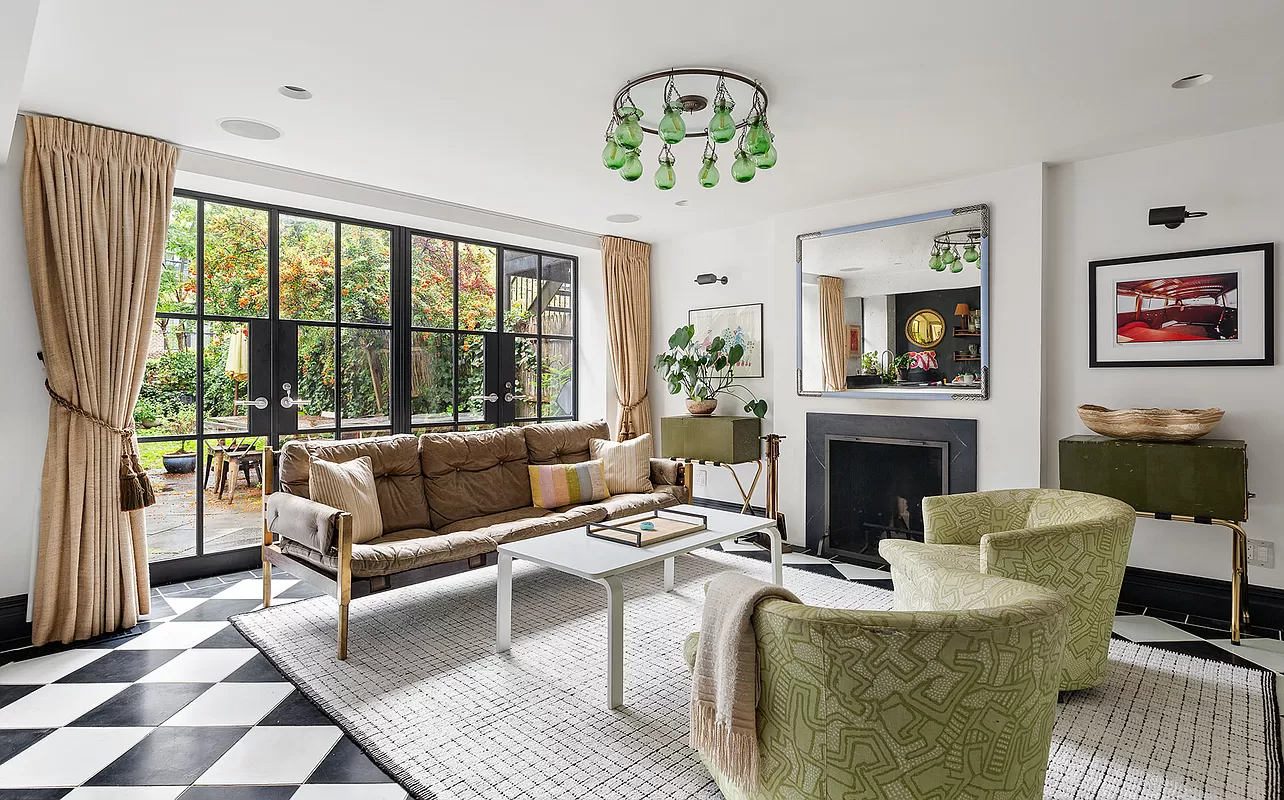 garden level living room with wall of glass