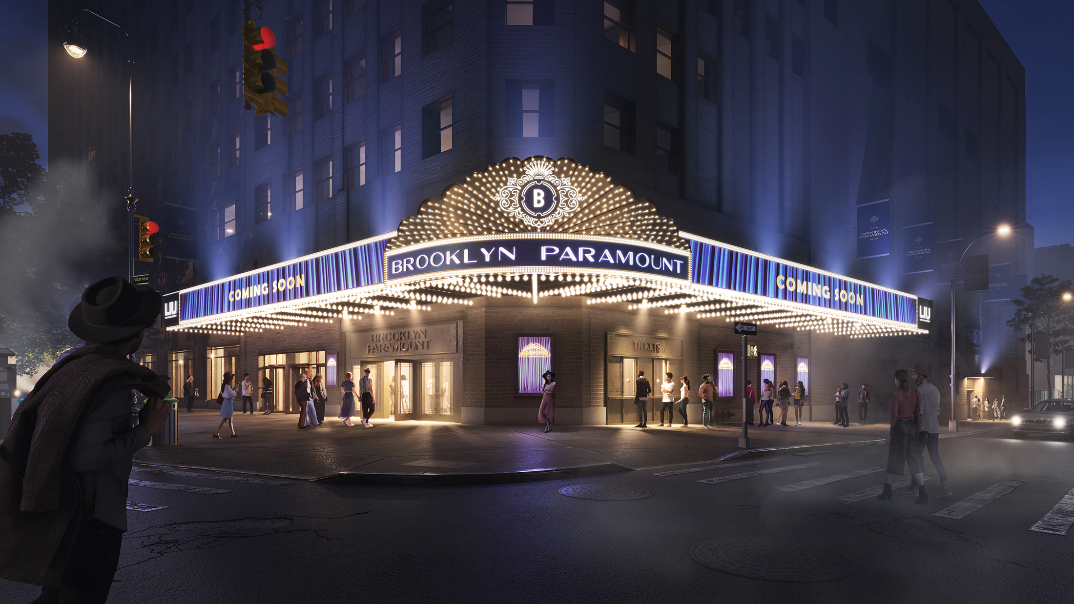 rendering oflit marquee with coming soon and brooklyn paramount