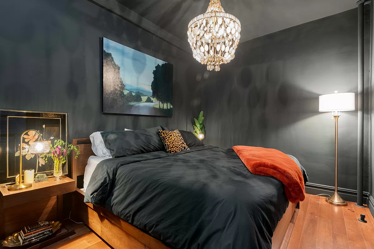 bedroom with black walls