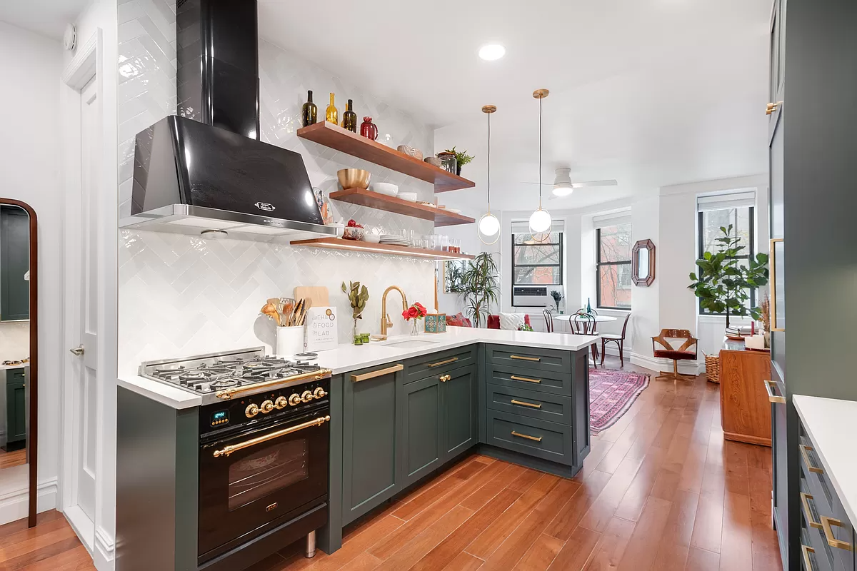 kitchen with blue cabinets