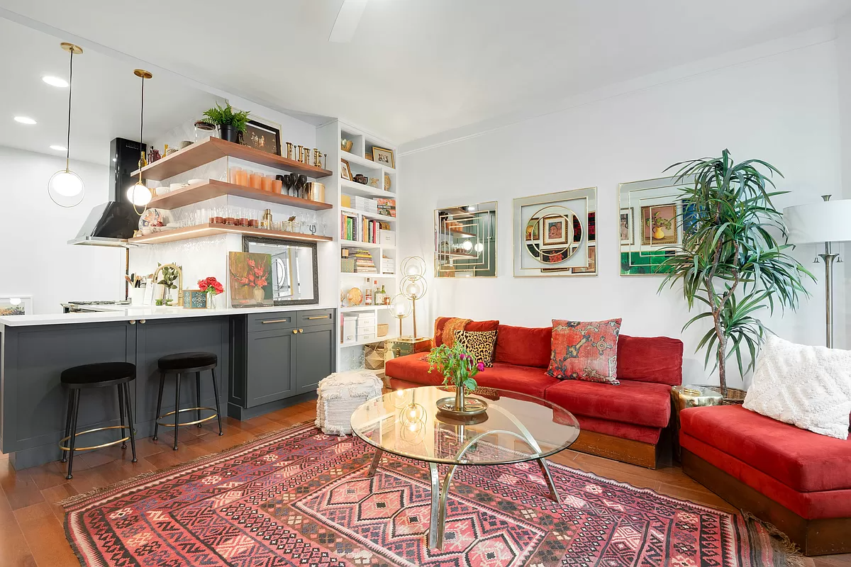 living room with view to kitchen