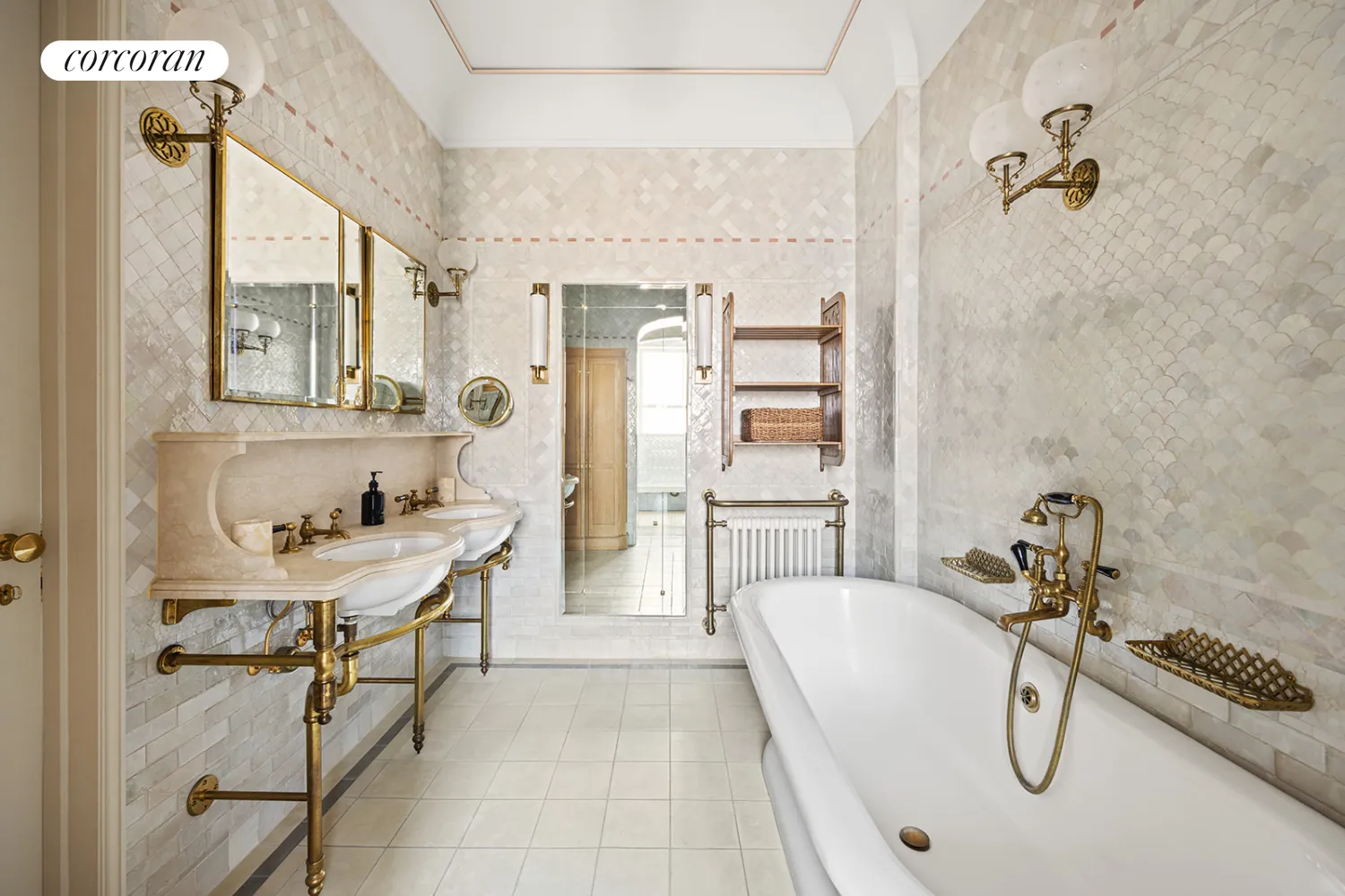 bathroom with a twin marble vanity