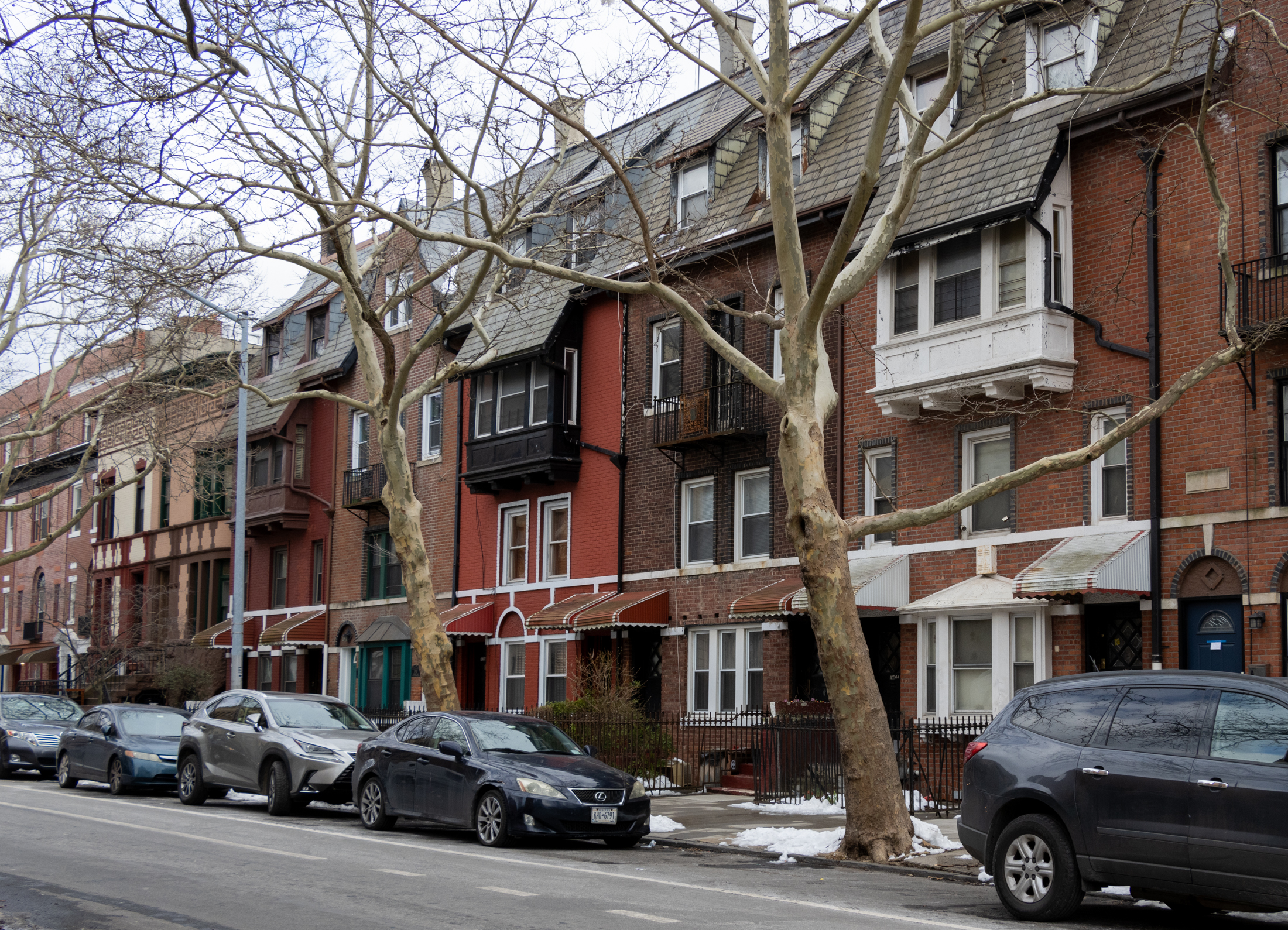 brooklyn - street view of early 20th century duplex houses in crown heights