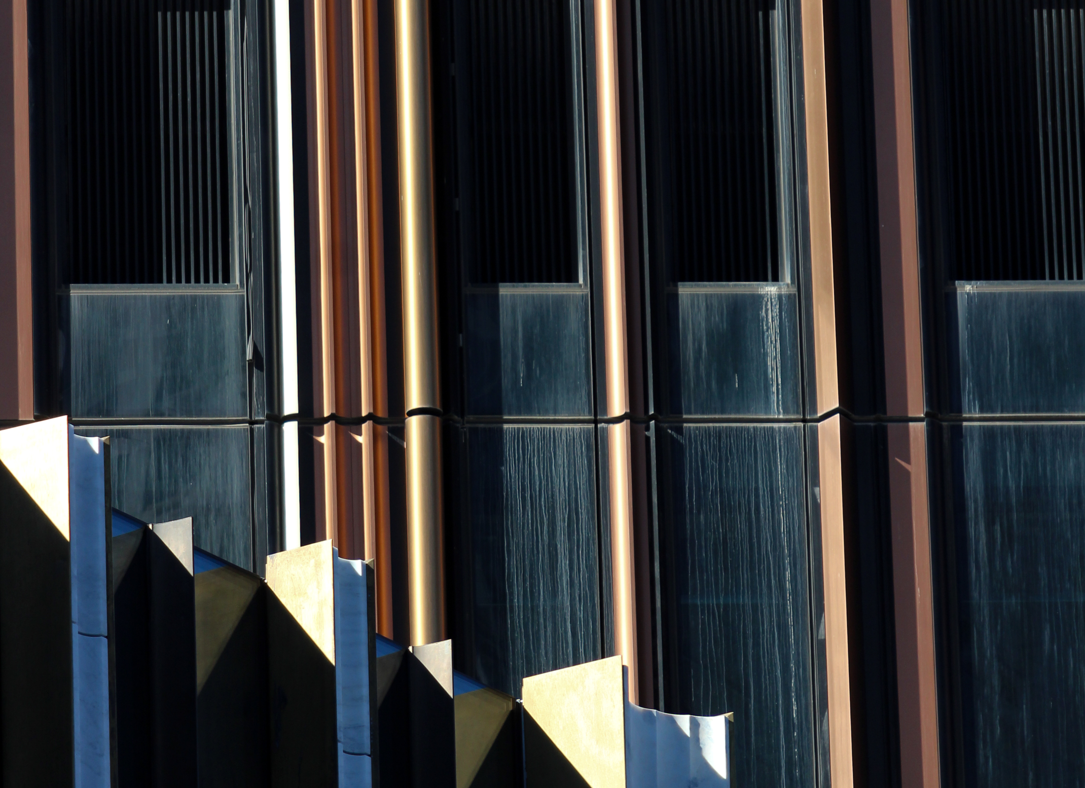 detail of the metal details running up the building