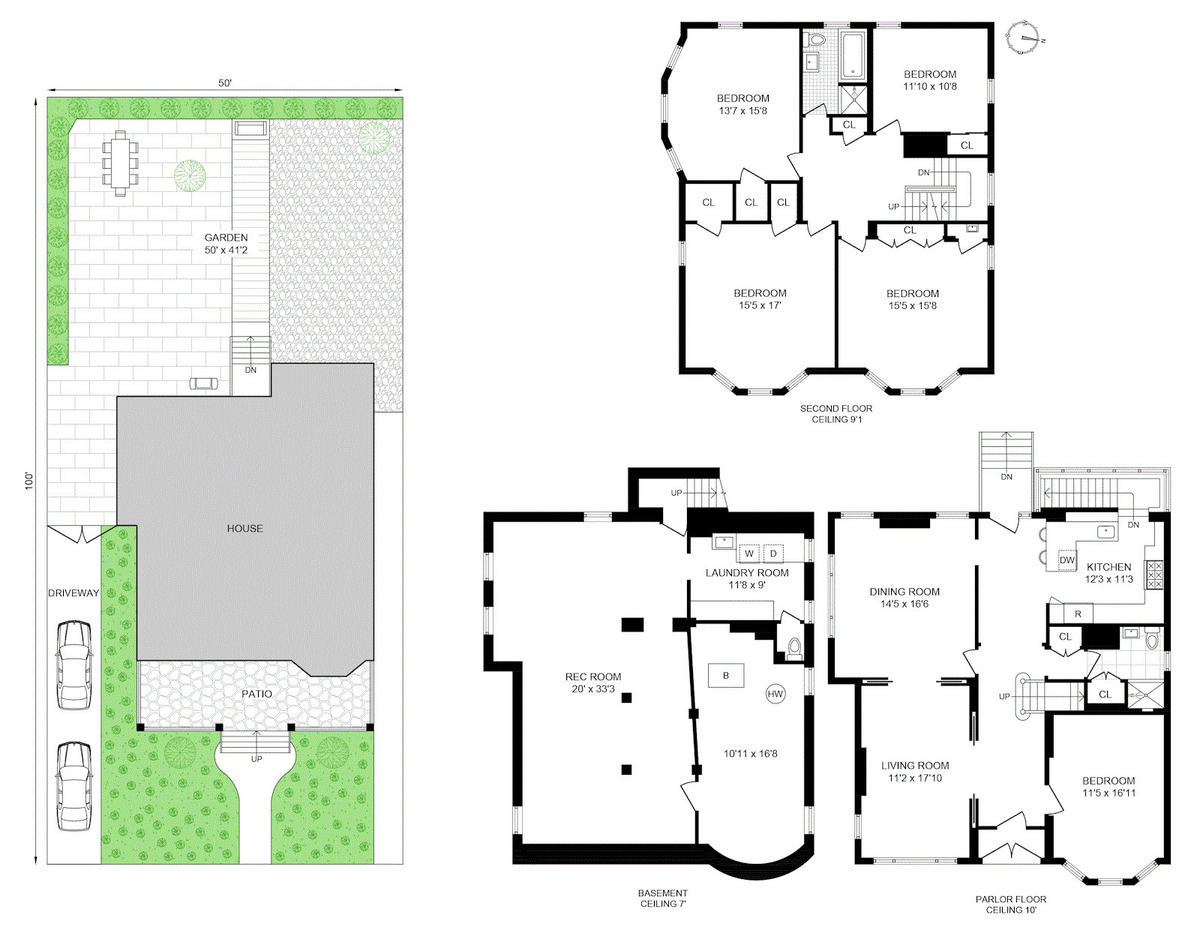 floorplan with rear yard plan showing driveway