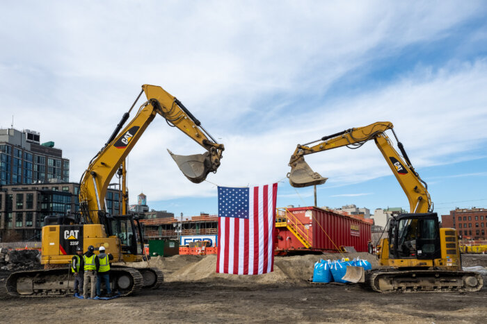 gowanus construction site with american flag
