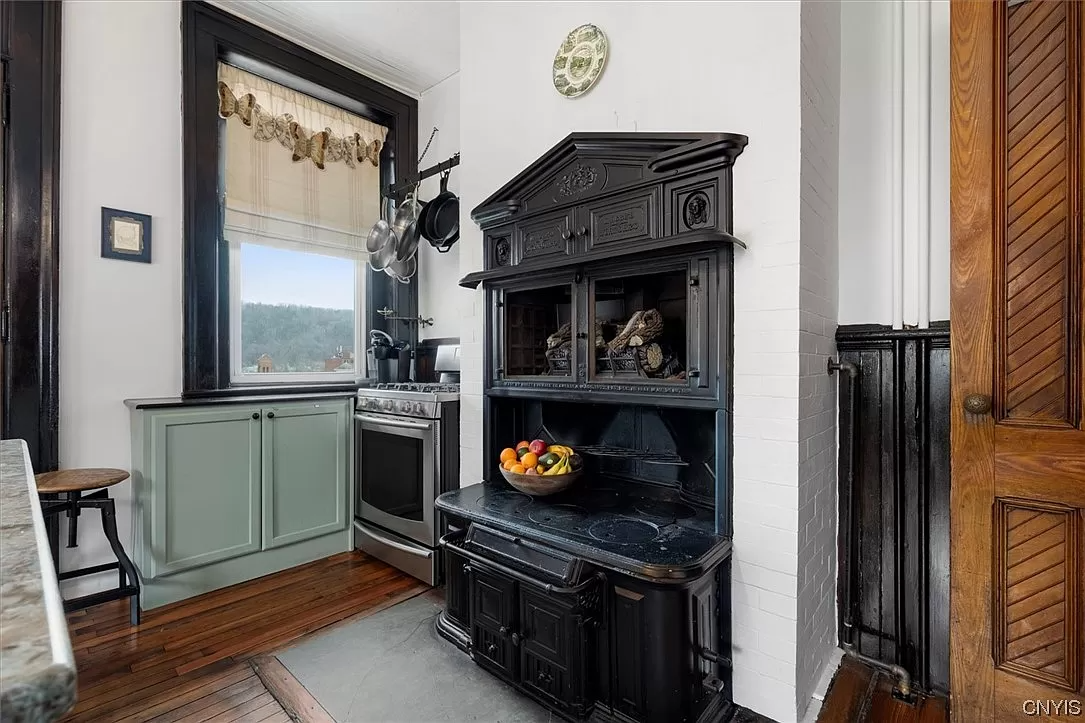 kitchen with original cast iron stove still in place