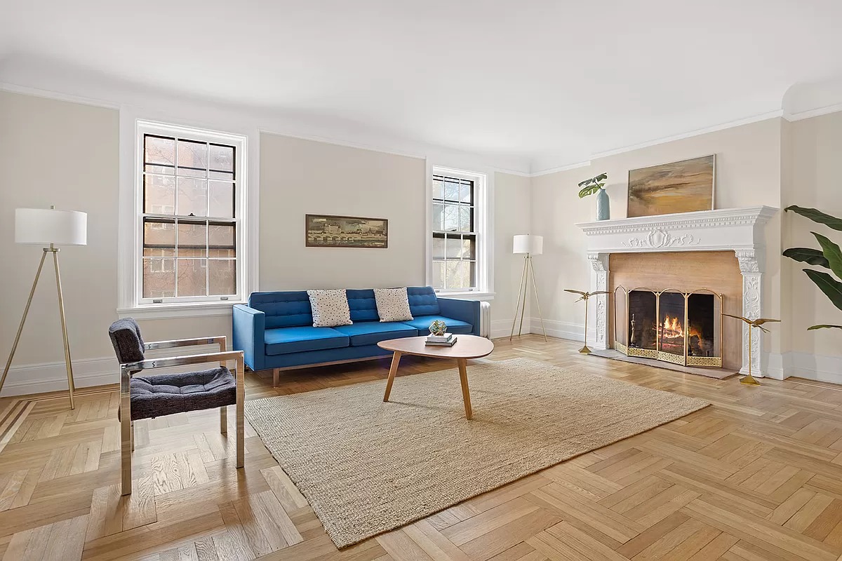 jackson heights - living room with mantel and wood floor